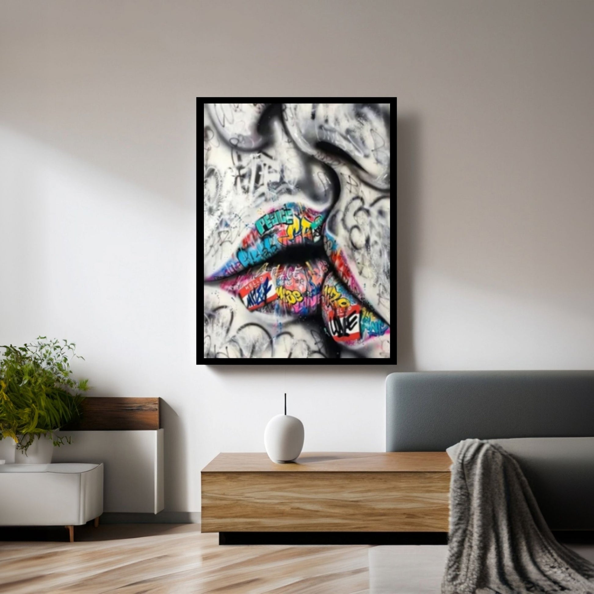 Kiss Graffiti Painting, Love Wall Decoration, Graffiti Wall Art, Romantic Couple - Y Canvas