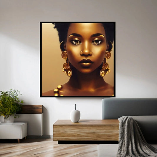 African Afro Canvas, African Woman Canvas, Gold Lip Art, Abstract Art Canvas, Ethnic Artwork, Black Woman Printed, African Gold Lip Printed - Y Canvas