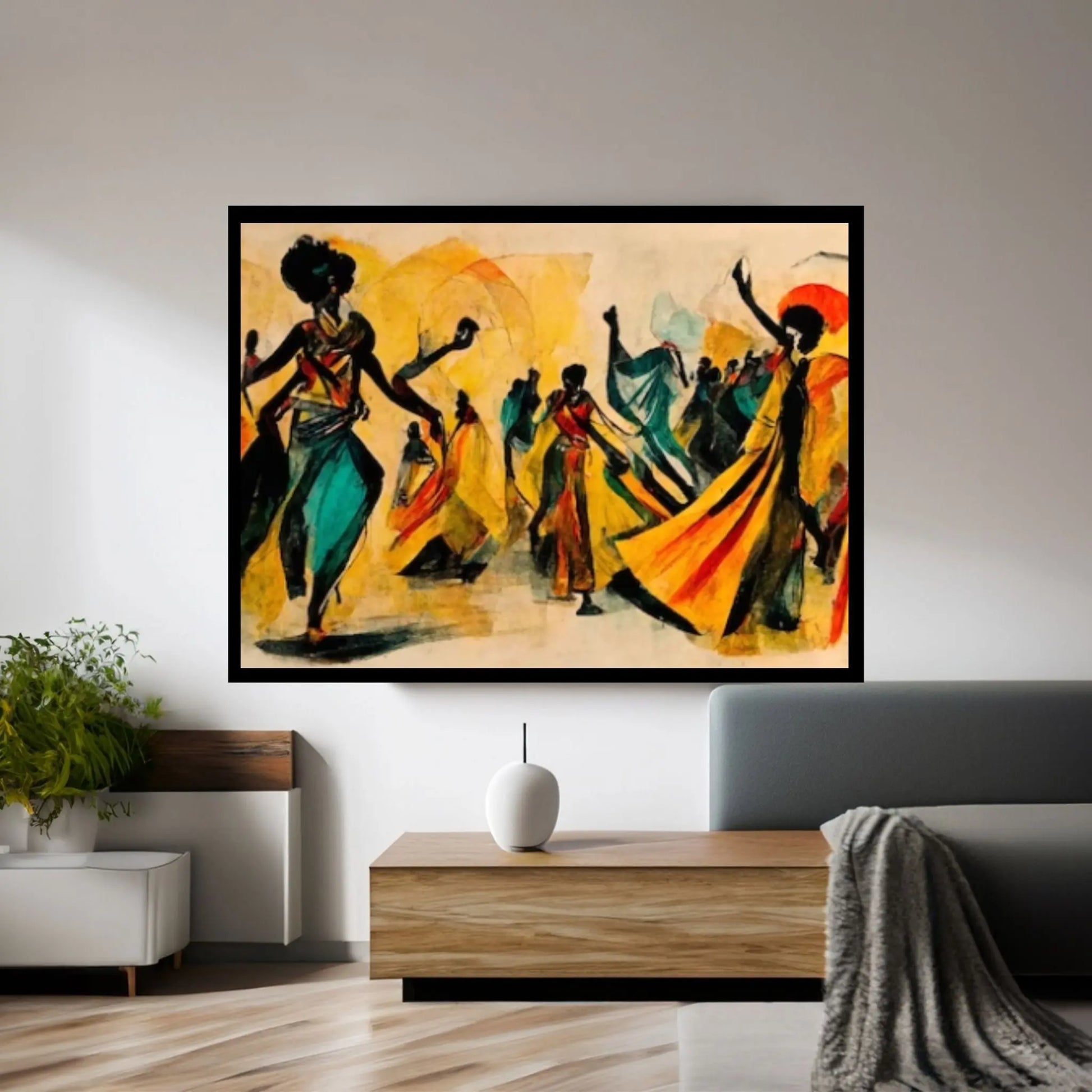 Modern African Canvas Wall Art - Colorful and Abstract Dancing People - Y Canvas