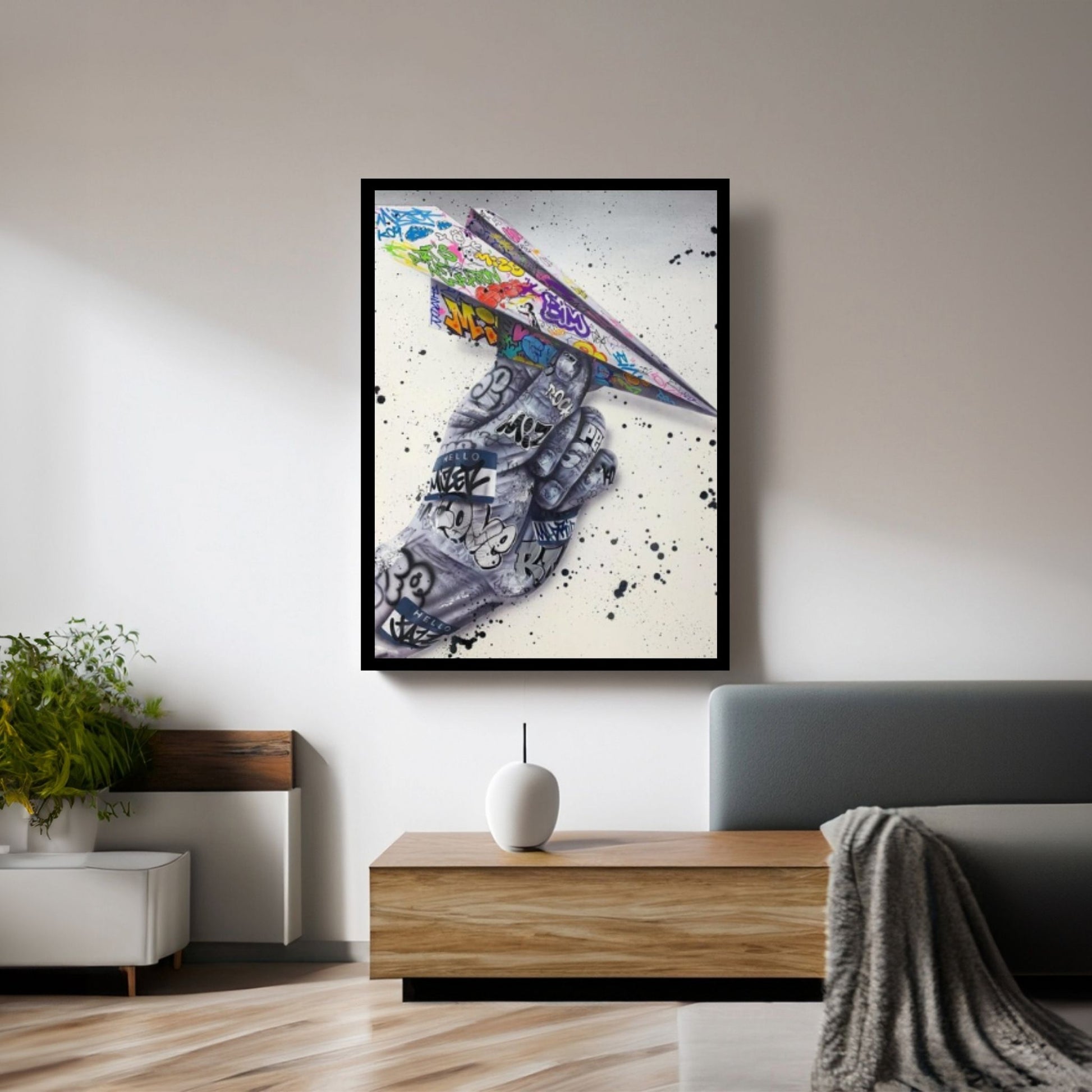 Banksy Graffiti Paper Plane Wall Art, Banksy Famous Mural, Street Graffiti Decor - Y Canvas