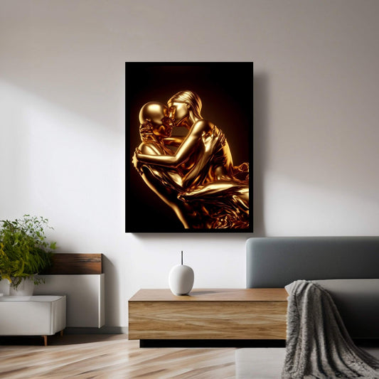 Metalic Gold Love Couple Canvas Wall Art - Y Canvas