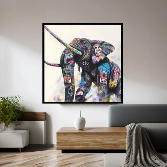 Banksy Canvas Wall Art,Banksy Street Art, Banksy Graffiti Poster, Banksy Elephant Canvas Art - Y Canvas