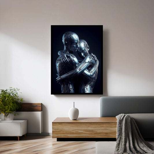 Metalic Robotics Love Couple Canvas Wall Art - Y Canvas