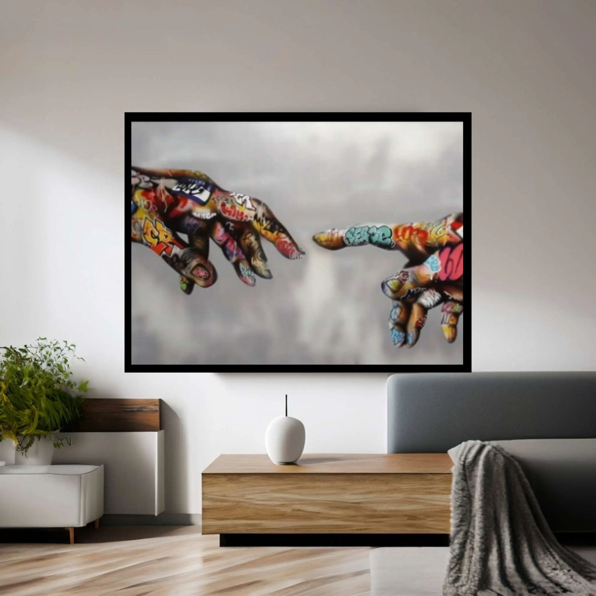 Banksy Canvas Wall Art, Creation of Adam Decor, Creation of Graffiti Adam - Y Canvas