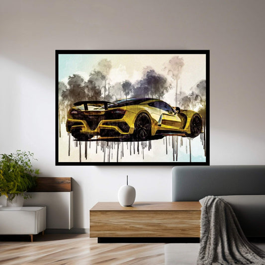 Hennessey Venom 2019 Hypercar Rear View Sports Car Yellow Venom F5 Canvas Wall Art - Y Canvas