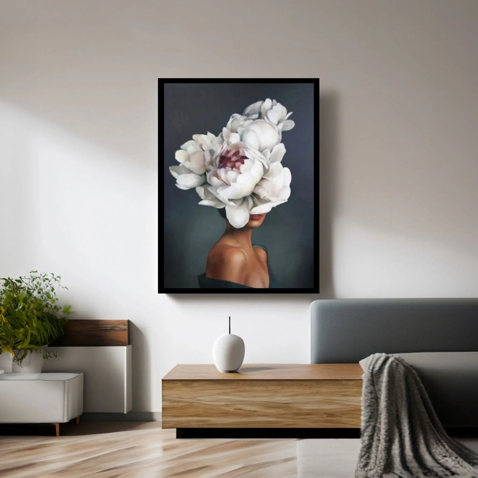 Flowers Feathers Woman With Flower Abstract Canvas Painting Wall Art Decorative Painting - Y Canvas