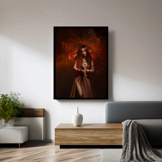 Beautiful Sexy Woman Print Canvas Wall Art , red-haired girl - a priestess of the sun. Dress and jewelry in ethnic style - Y Canvas