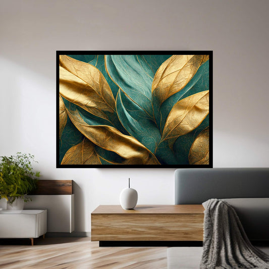 Abstract Yellow Gold Green Flower Leef Canvas Wall Art - Y Canvas