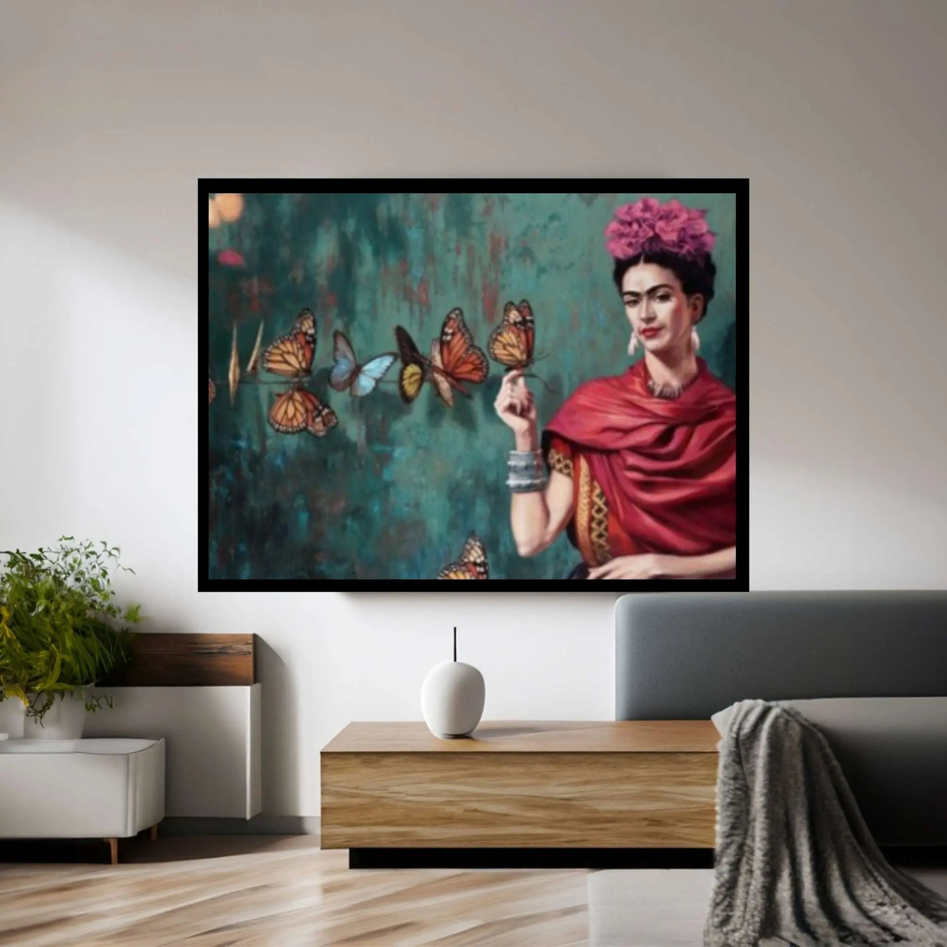 Frida Kahlo Printed, Colorful Printed, Frida And Butterflies Canvas Poster - Y Canvas