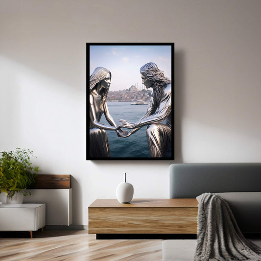 İstanbul Metalic Love Couple Canvas Wall Art - Y Canvas