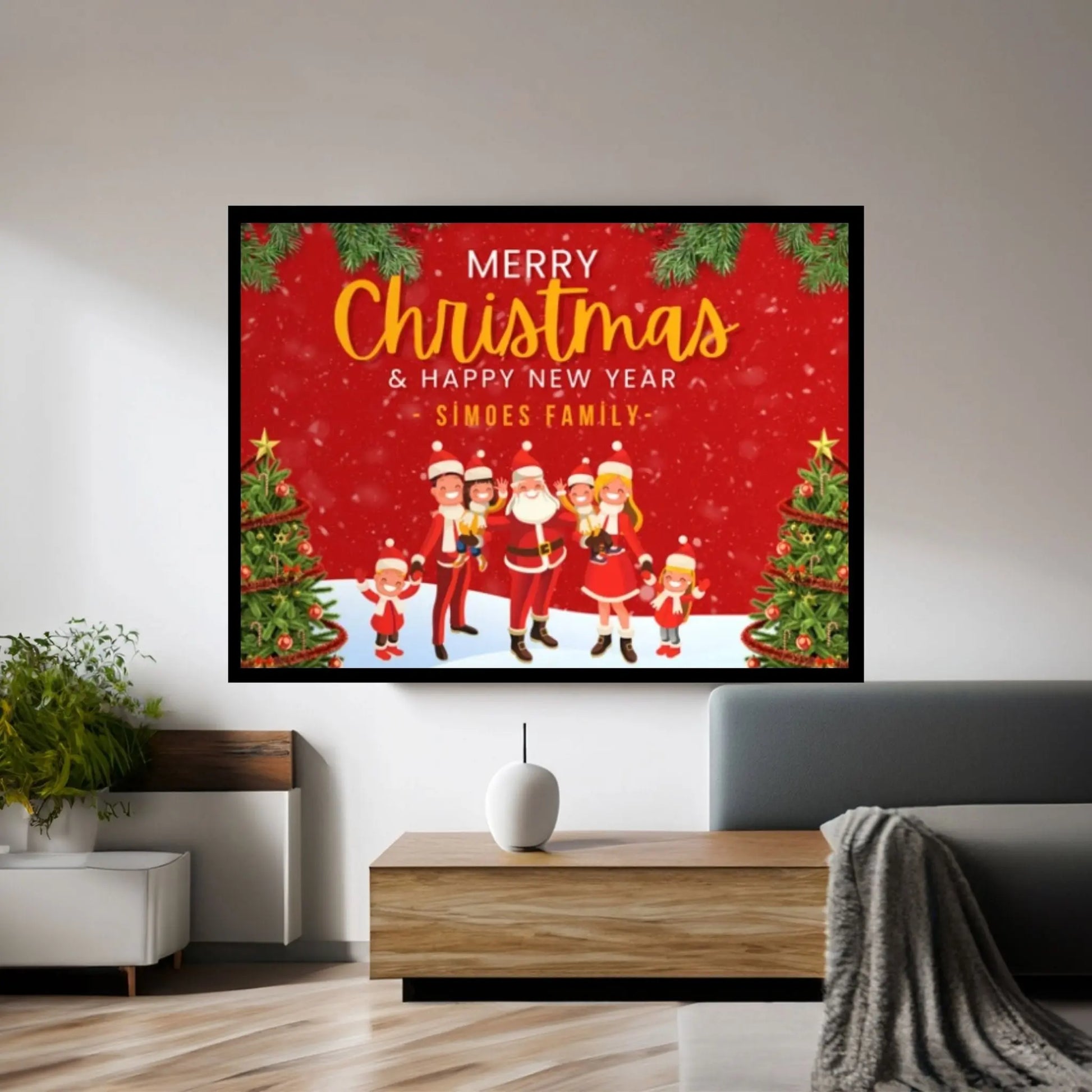 Christmas Decor Sign Personalized Custom Family Welcome Home Holiday Wall Art Canvas Print Decorations Name Sign Modern Farmhouse Wall Decor - Y Canvas