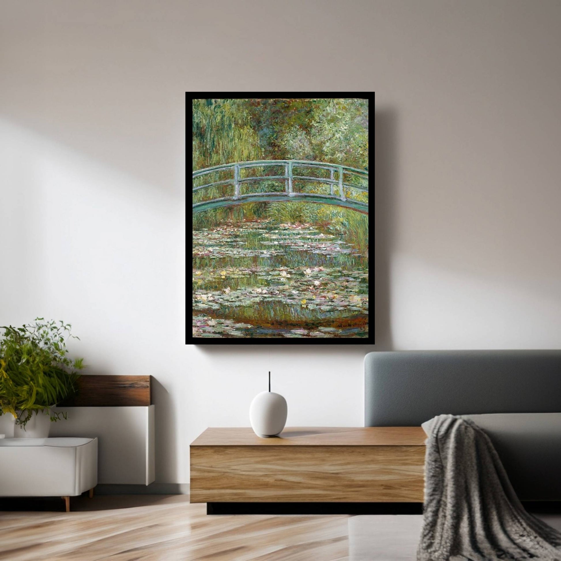 Bridge over a Pond of Water Lilies Canvas Wall Art - Y Canvas