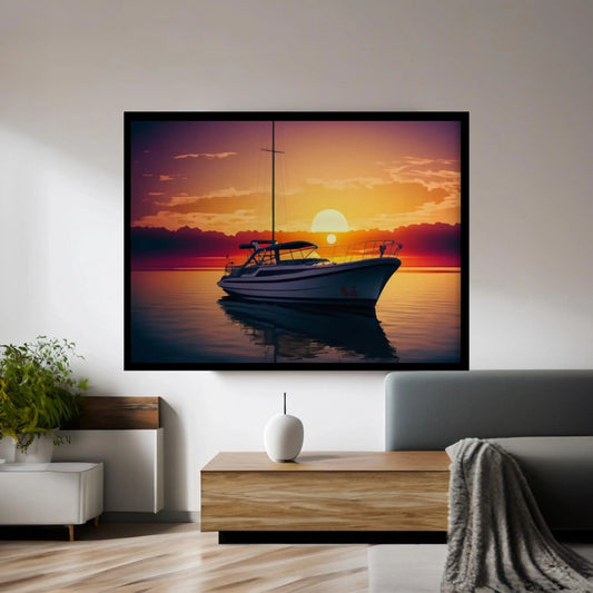 Sunset and Boat Canvas Wall Art, Home Decor Landscape Art Print - Y Canvas