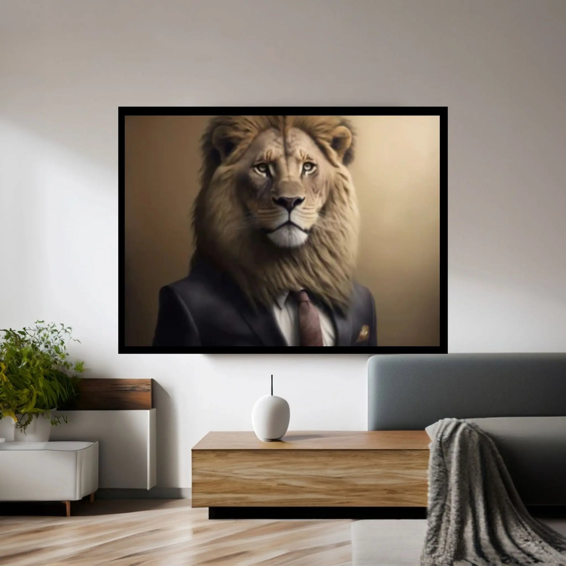 Gentleman Businessman Leo Lion Canvas Wall Art Animal Wall Art - Y Canvas