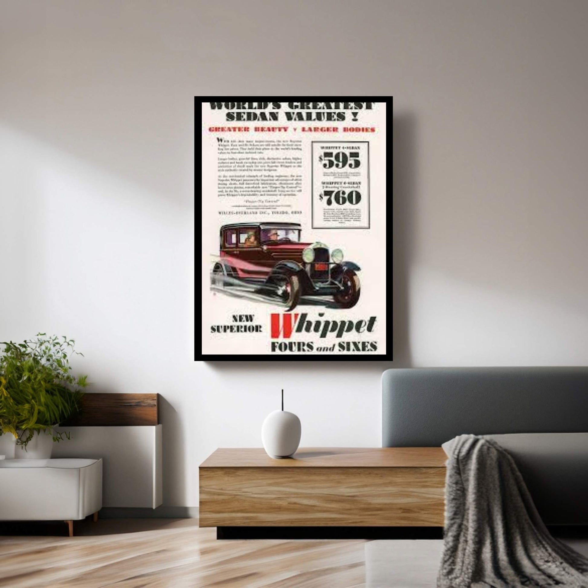 1929 Willys-Knight Magazine Advert Canvas Wall Art - Y Canvas