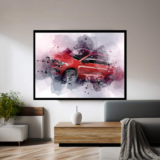 2022 Skoda Karoq Sportline Exterior Red Crossover Canvas Wall Art - Y Canvas