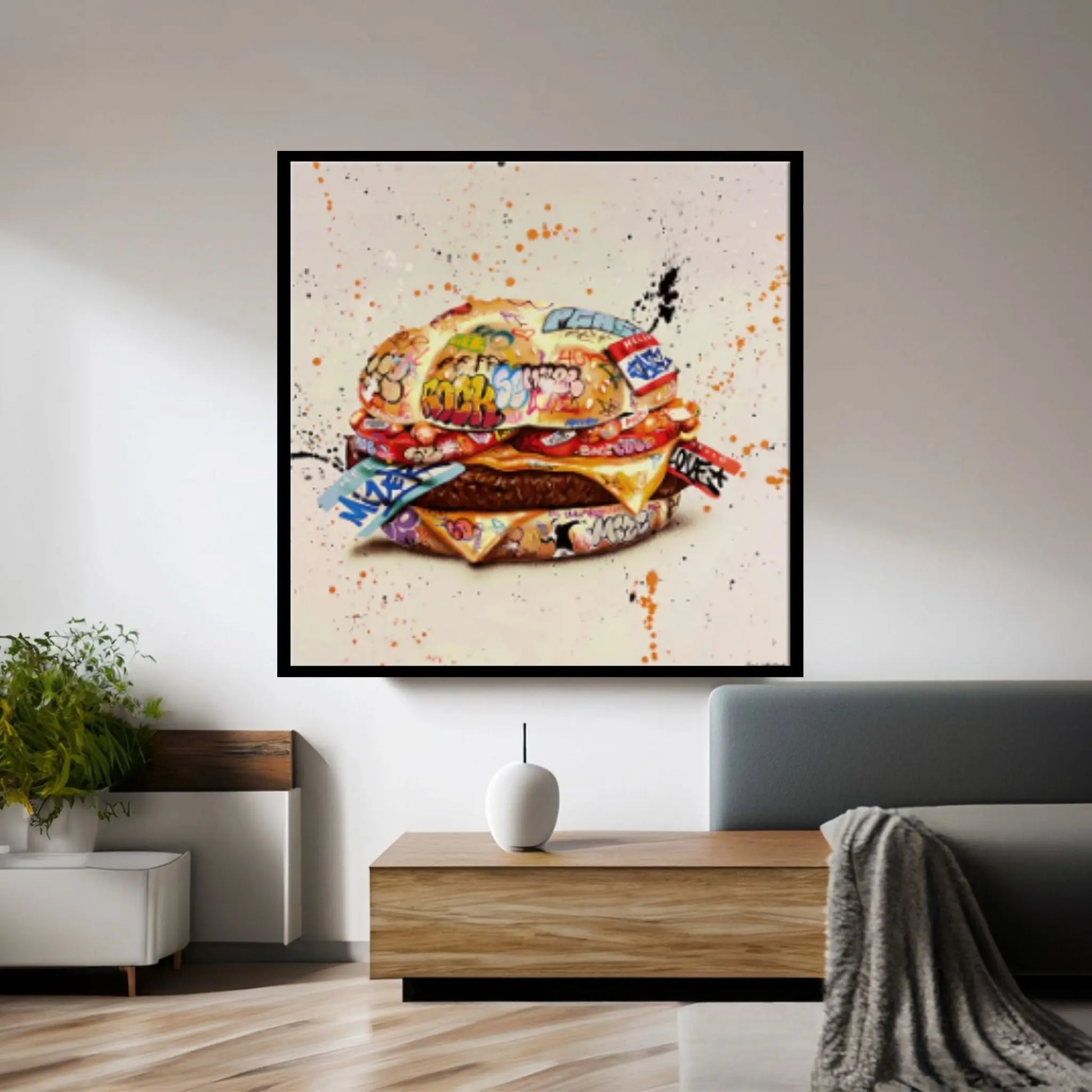 Banksy Canvas Wall Decor Canvas Wall Art, Banksy Burger Canvas Decor, Hamburger Graffiti Canvas Art - Y Canvas