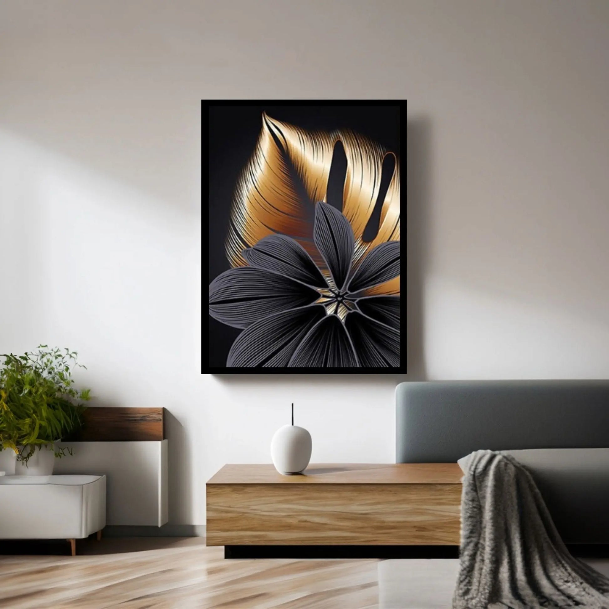 Art Painting Nordic Living Room Decoration Canvas Wall Art Picture Black Golden Plant Leaf Canvas Poster Print - Y Canvas