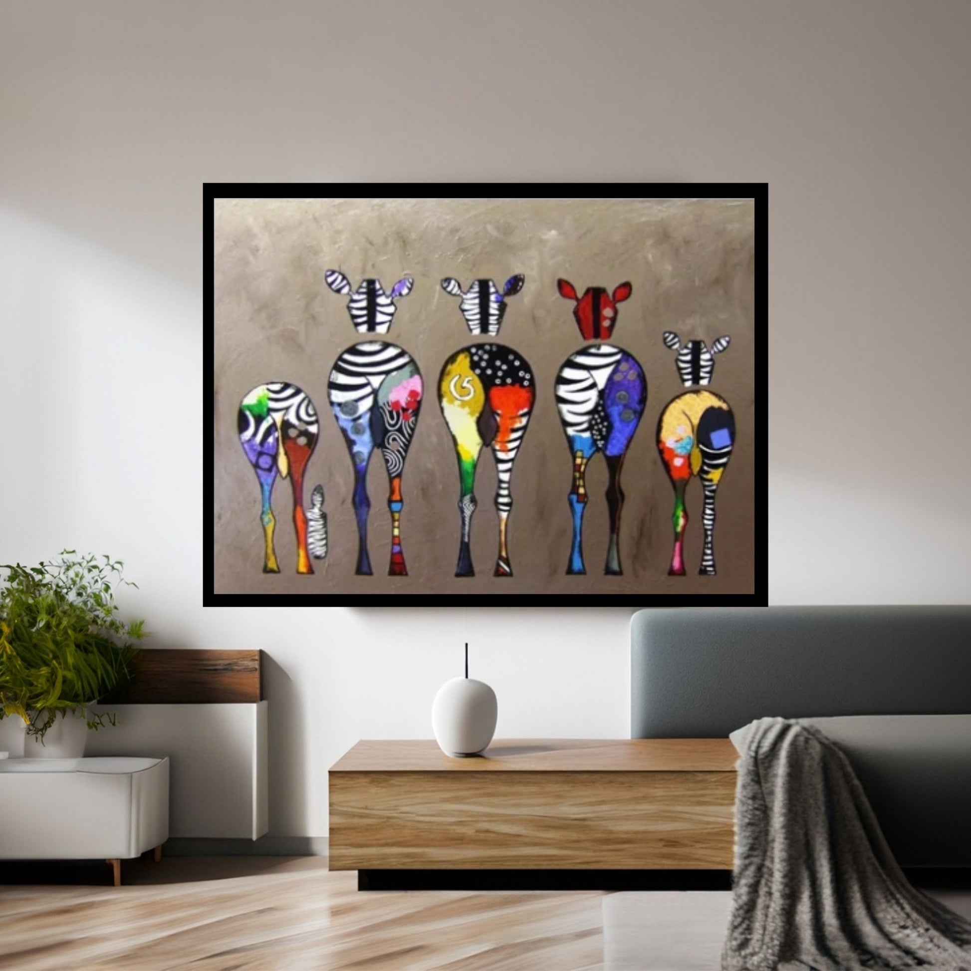 Zebra Artwork, Painting Art Canvas, Five Zebra Printed, Banksy Zebra Canvas Art, - Y Canvas