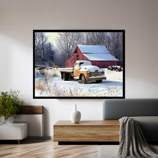 Winter Truck Canvas Wall Art - Y Canvas