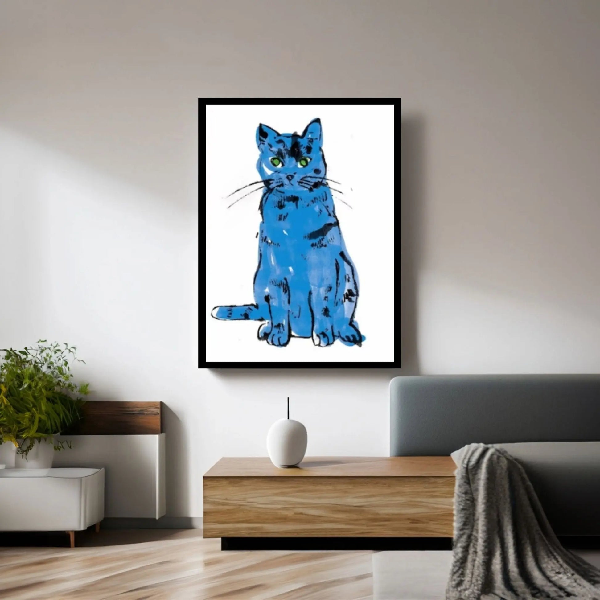 Andy Warhol Blue Cat Pop Art Canvas Wall Art Poster, Line Art wall Decor, Cat Sam poster - Y Canvas