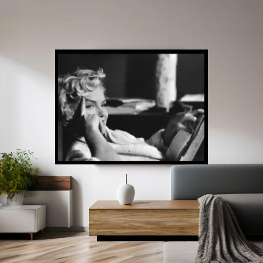 Marilyn Monroe Art Canvas Wall Art -Marilyn Wall Art - White Bath Robe B&W Poster Canvas - Y Canvas