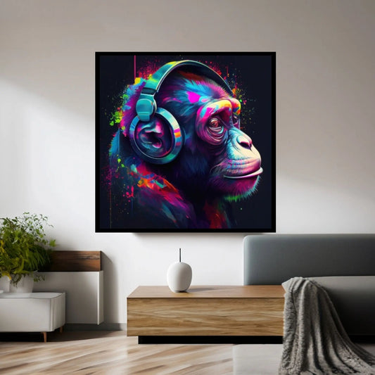 Monkey Headphones Canvas Wall Art, Abstract Decor, Monkey Decor, Monkey DJ, Banksy Monkey - Y Canvas