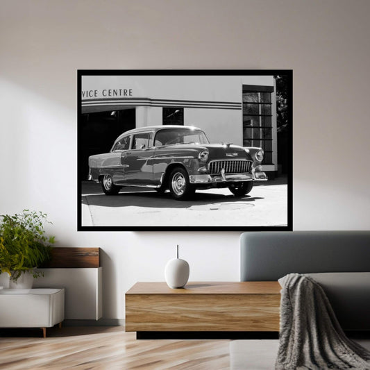 1955 Chevy Bel Air, Black &White Canvas Wall Art - Y Canvas