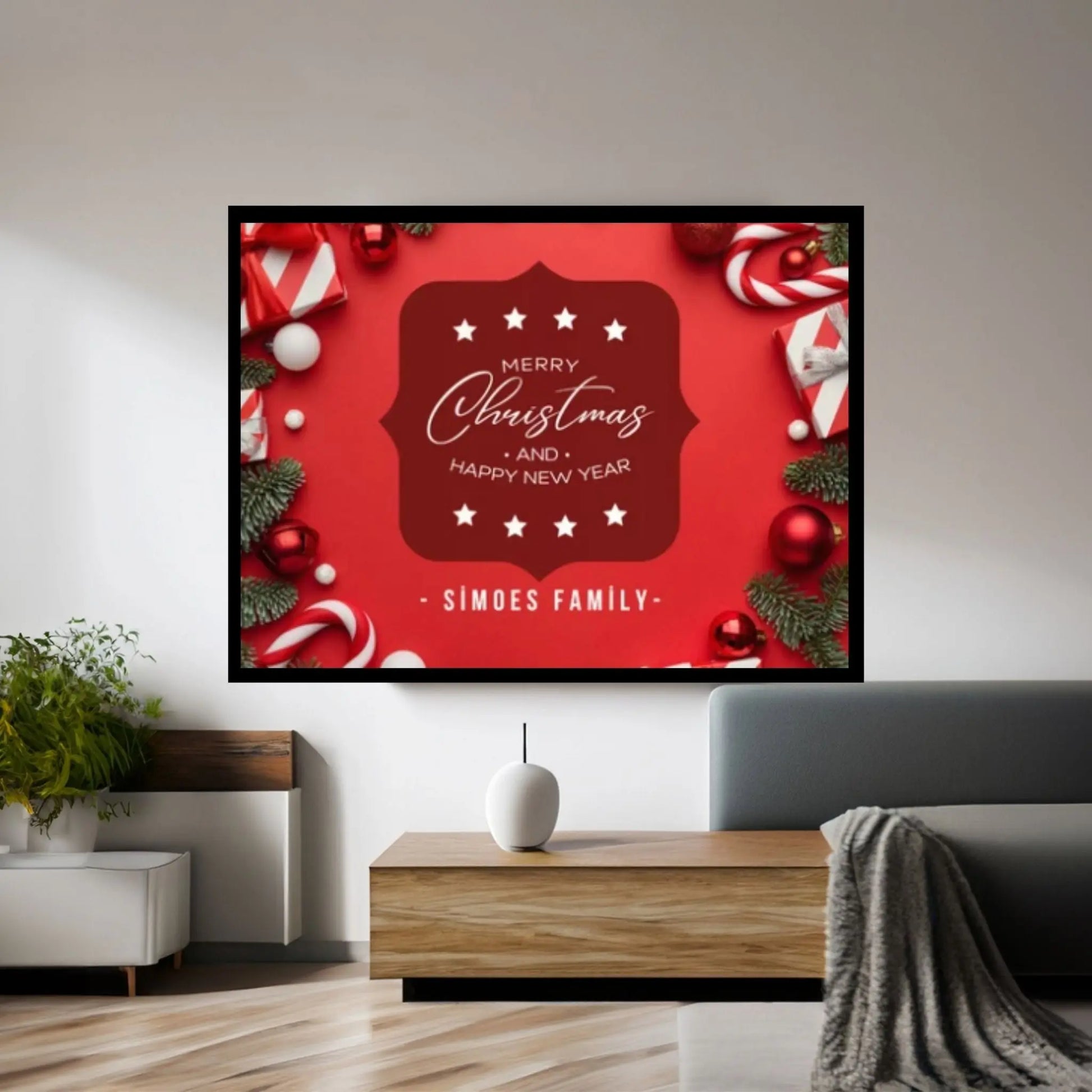 Christmas Decor Sign Personalized Custom Family Welcome Home Holiday Wall Art Canvas Print Decorations Name Sign Modern Farmhouse Wall Decor - Y Canvas