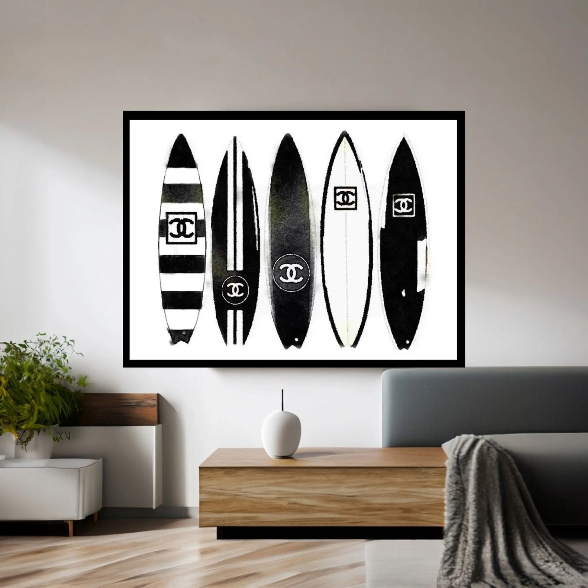 Surf Black & White Canvas Wall Art - Y Canvas