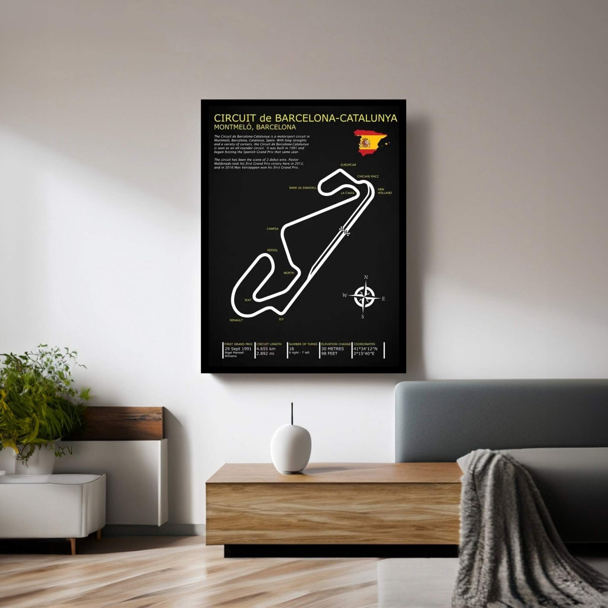 Barcelona-Catalunya Circuit BL Canvas Wall Art - Y Canvas