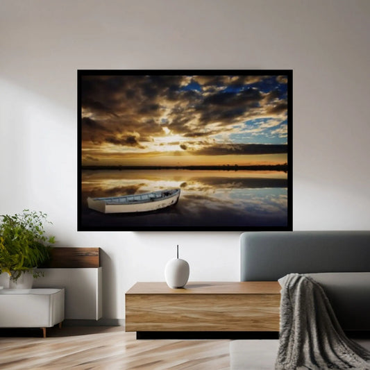 Sunset and Boat Canvas Wall Art, Home Decor Landscape Art Print - Y Canvas