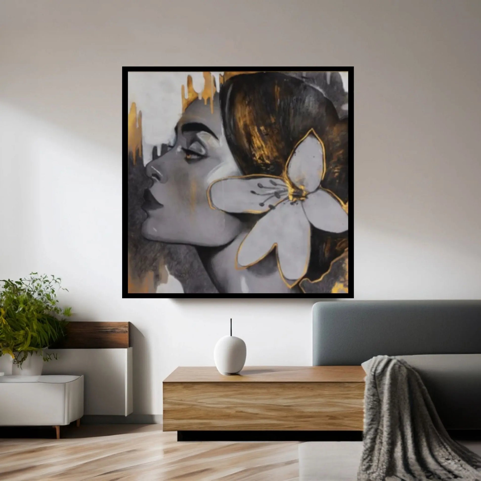 Hand-painted Art "Golden Woman" Modern Painting, Woman Portrait Canvas Wall Art, Face Canvas Art - Y Canvas