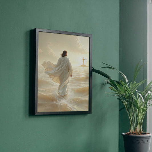 Jesus Walks on Water Christ and Cross Canvas Wall Art