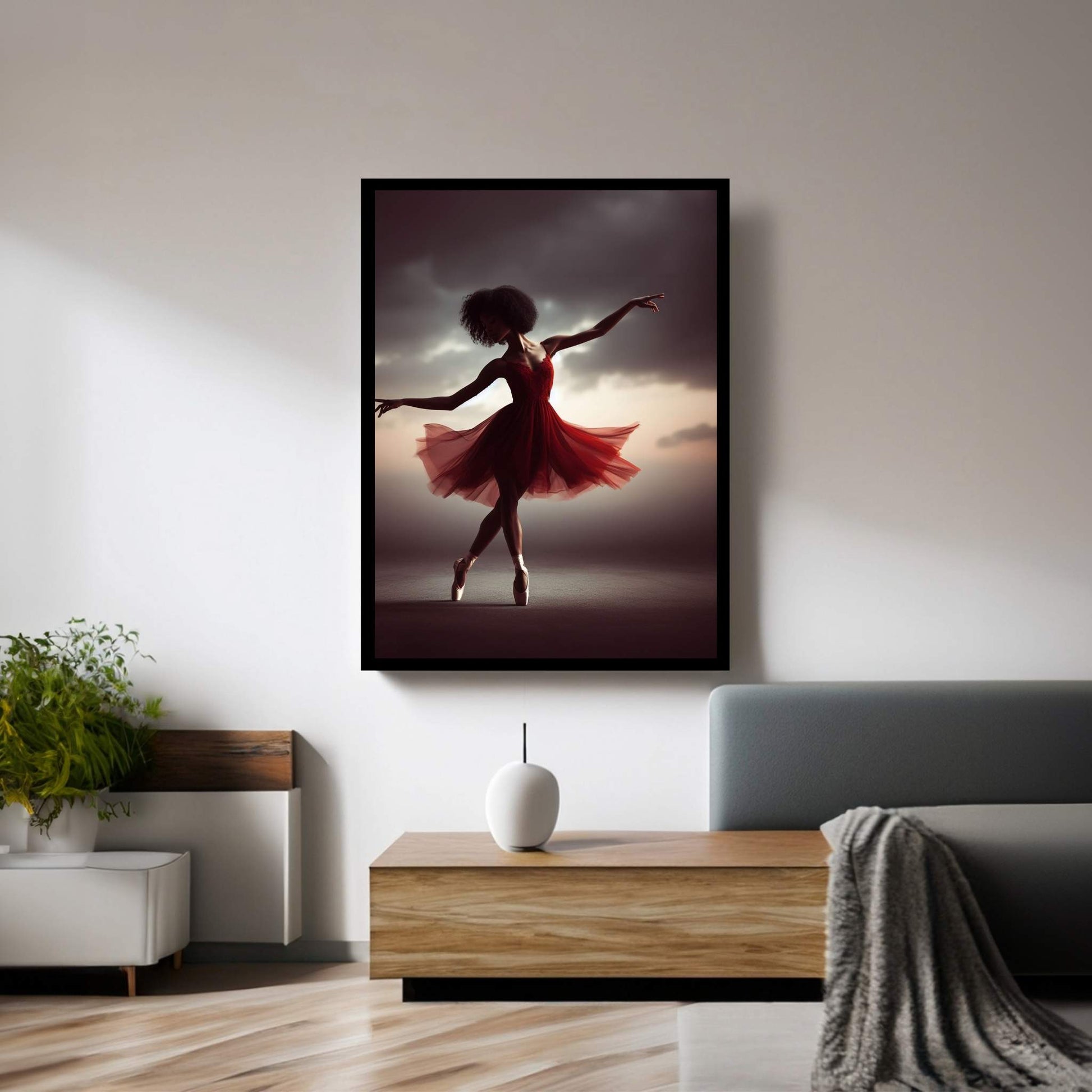 African Black Woman Ballerina in Red Dress Canvas Wall Art Home Decor - Y Canvas