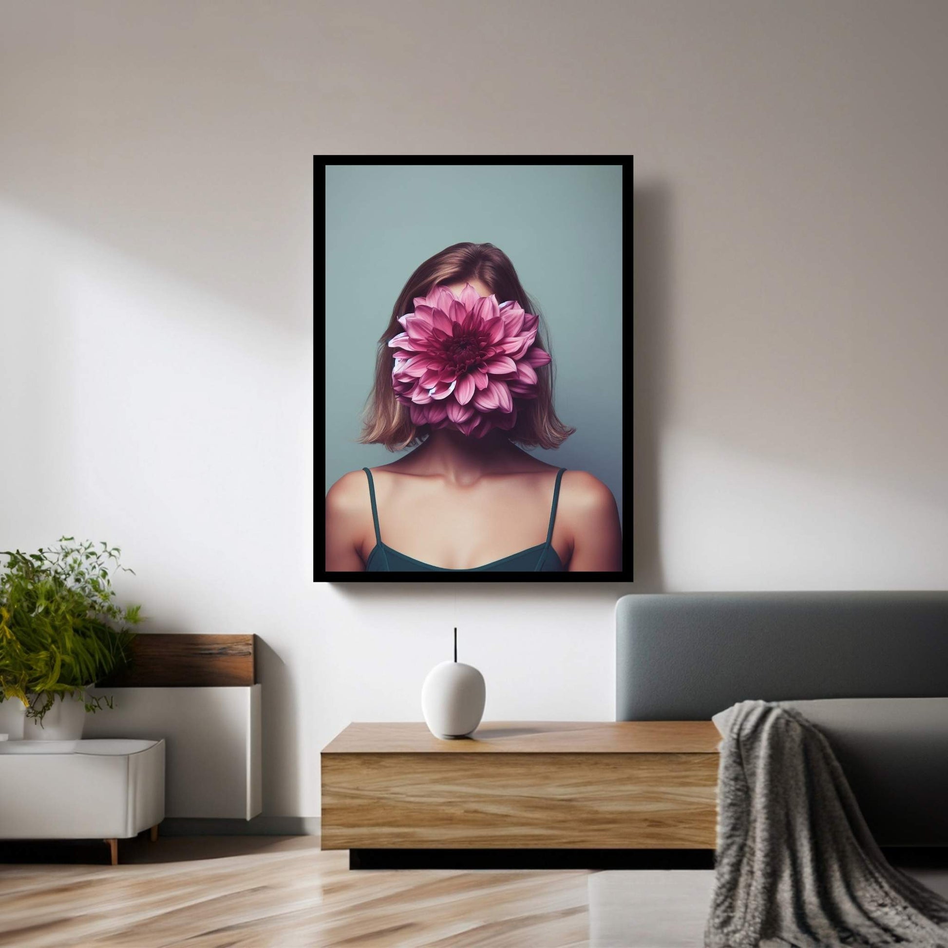 Woman Portrait Flower Head Canvas Wall Art - Y Canvas