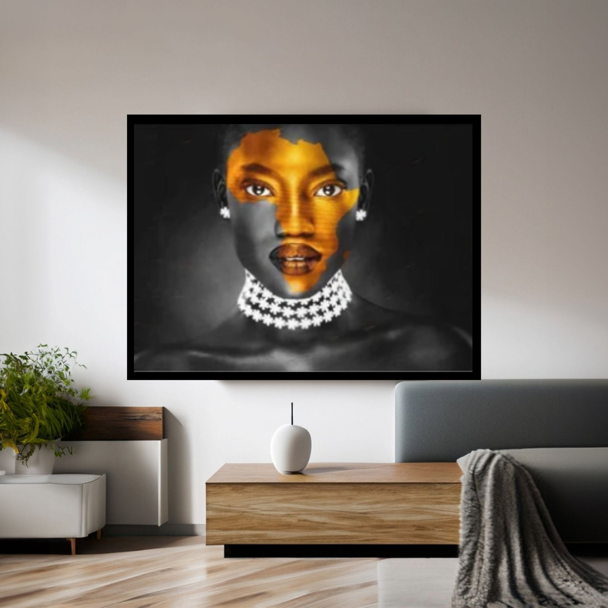 African Art Wall Decor, African Woman Makeup Wall Art, Abstract Canvas Art, Modern Gold Lips Wall Art - Y Canvas