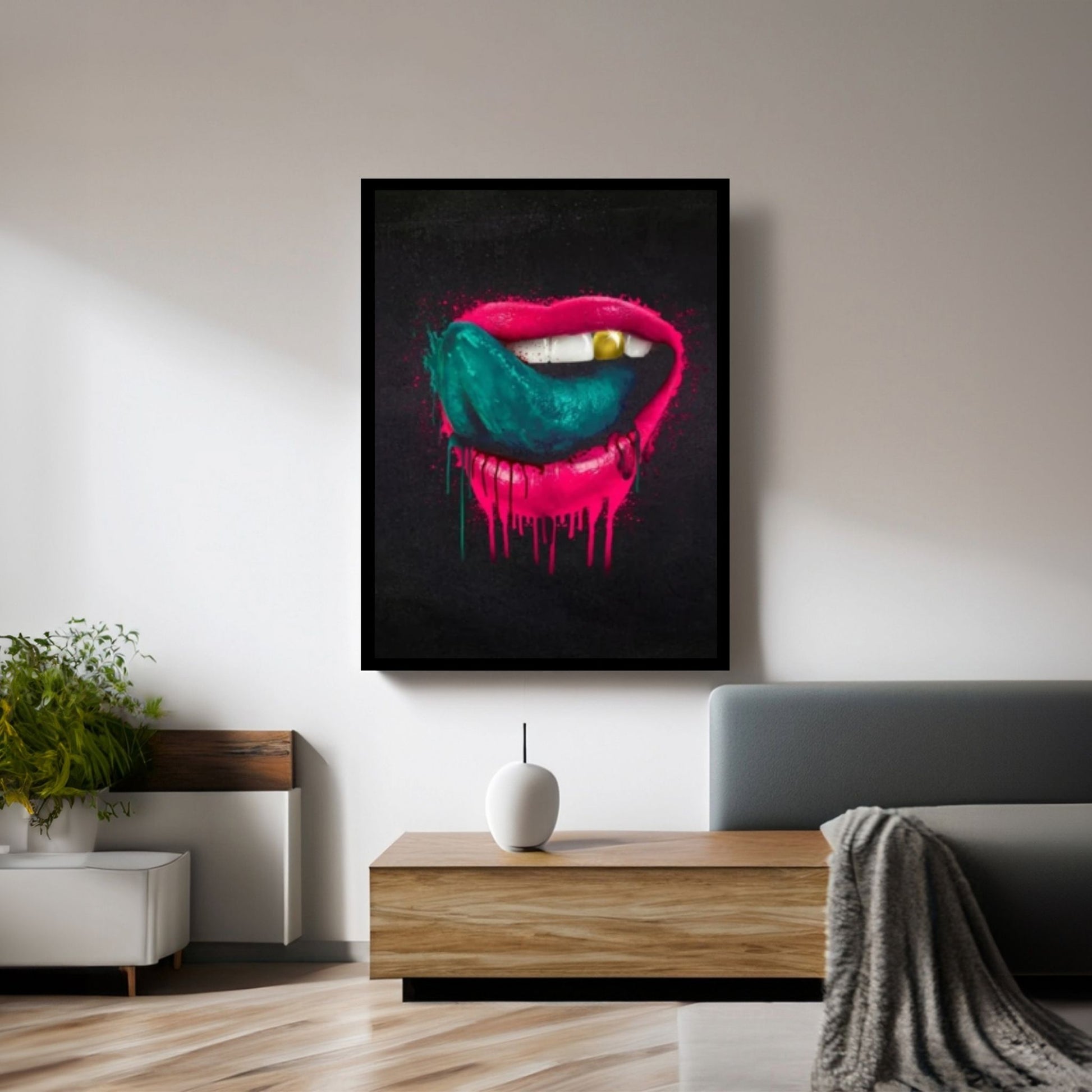 Large Sexy Lips Print on Canvas, Christmas Gift, Floating Frame Option - Y Canvas