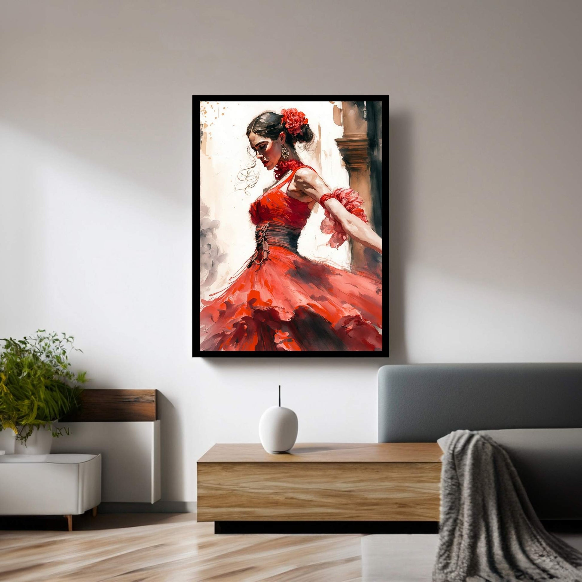 Ballerina Dancer Woman in Red Dress Canvas Art Wall Decor - Y Canvas