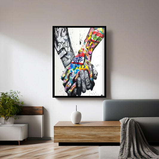 Street Art Hands Banksy Canvas Wall Art Decor Frame Option, Holding Hands Poster, Hands Print Wall Art Banksy Graffiti Art - Y Canvas