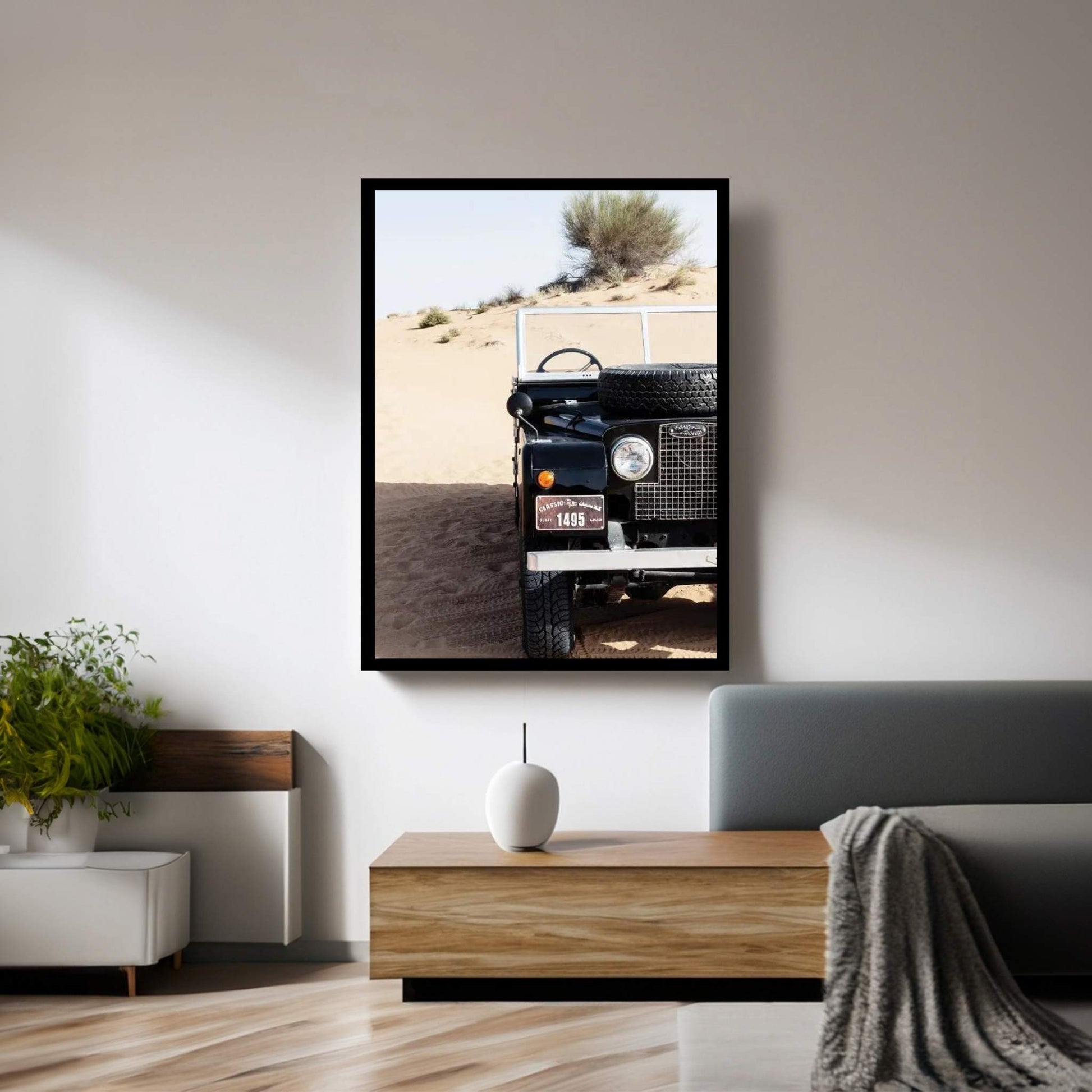 Dubai UAE - Vintage Black Land Rover Canvas Wall Art - Y Canvas