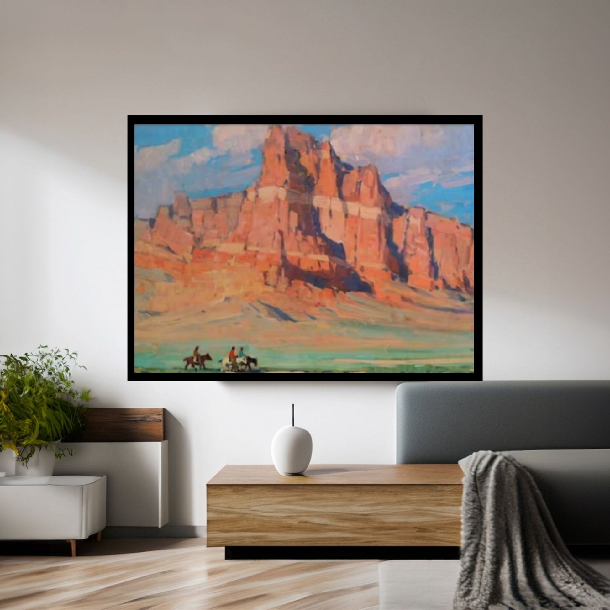 Vintage Arizona Landscape Oil Canvas Wall Art Painting / Grand Canyon Canvas Western American Painting/ Horse Riding Western Wall Art Print - Y Canvas