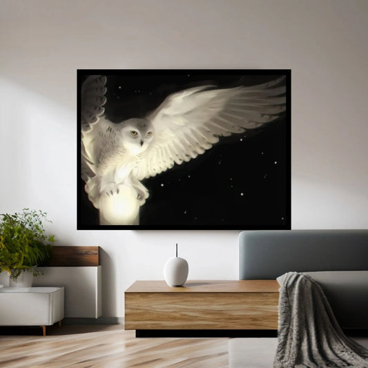 White Owl in Flight Canvas Wall Art - Y Canvas