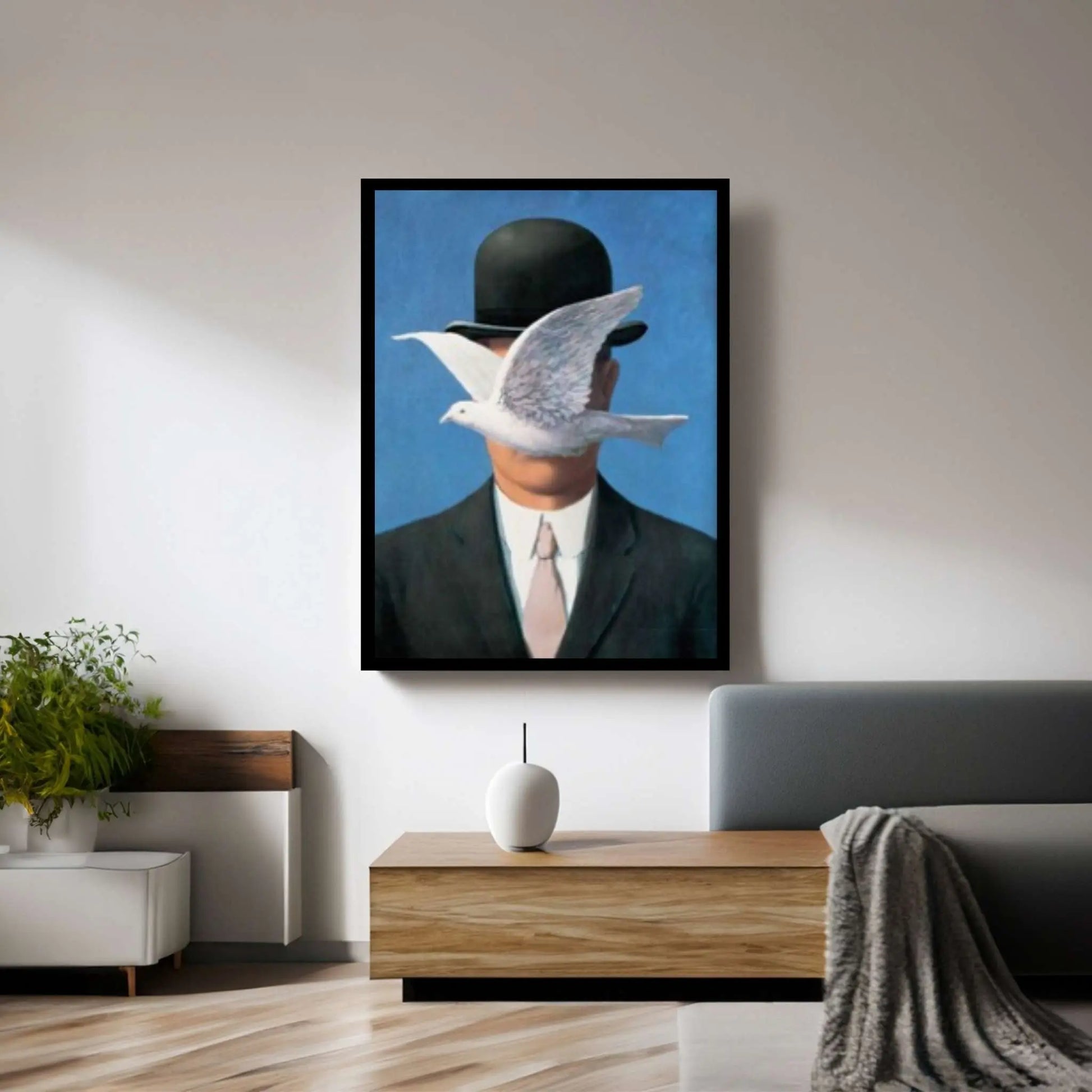 Rene Magritte The Man with the Bowler Hat Canvas Wall Art Poster, Rene Magritte Exhibition Print - Y Canvas