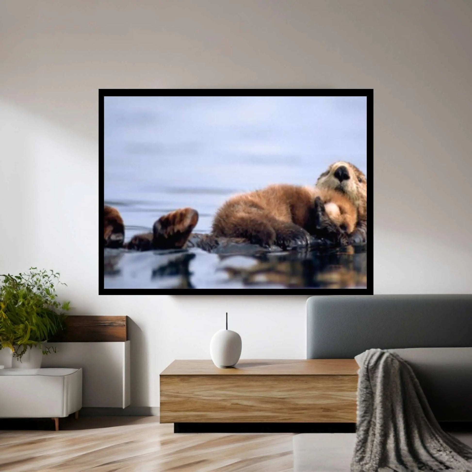 Baby Sea otter save from being wet Canvas Wall Art Design - Y Canvas