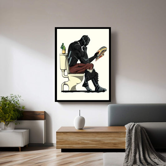 Black Panther On The Toilet Canvas Wall Art - Y Canvas