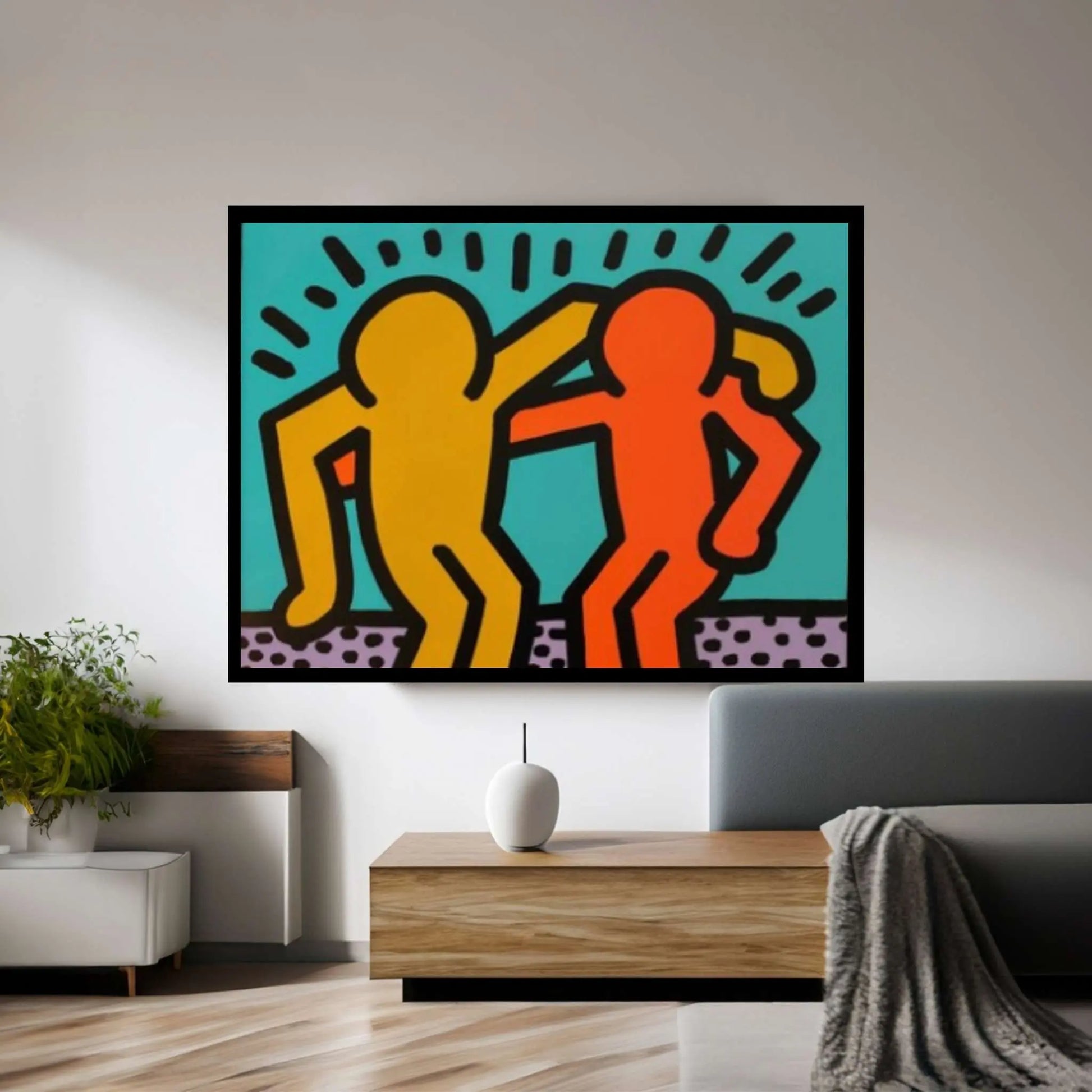 Keith Haring Canvas, Hugging People,Friendly Artwork, Hugging People Poster, Keith Haring Wall Decor - Y Canvas