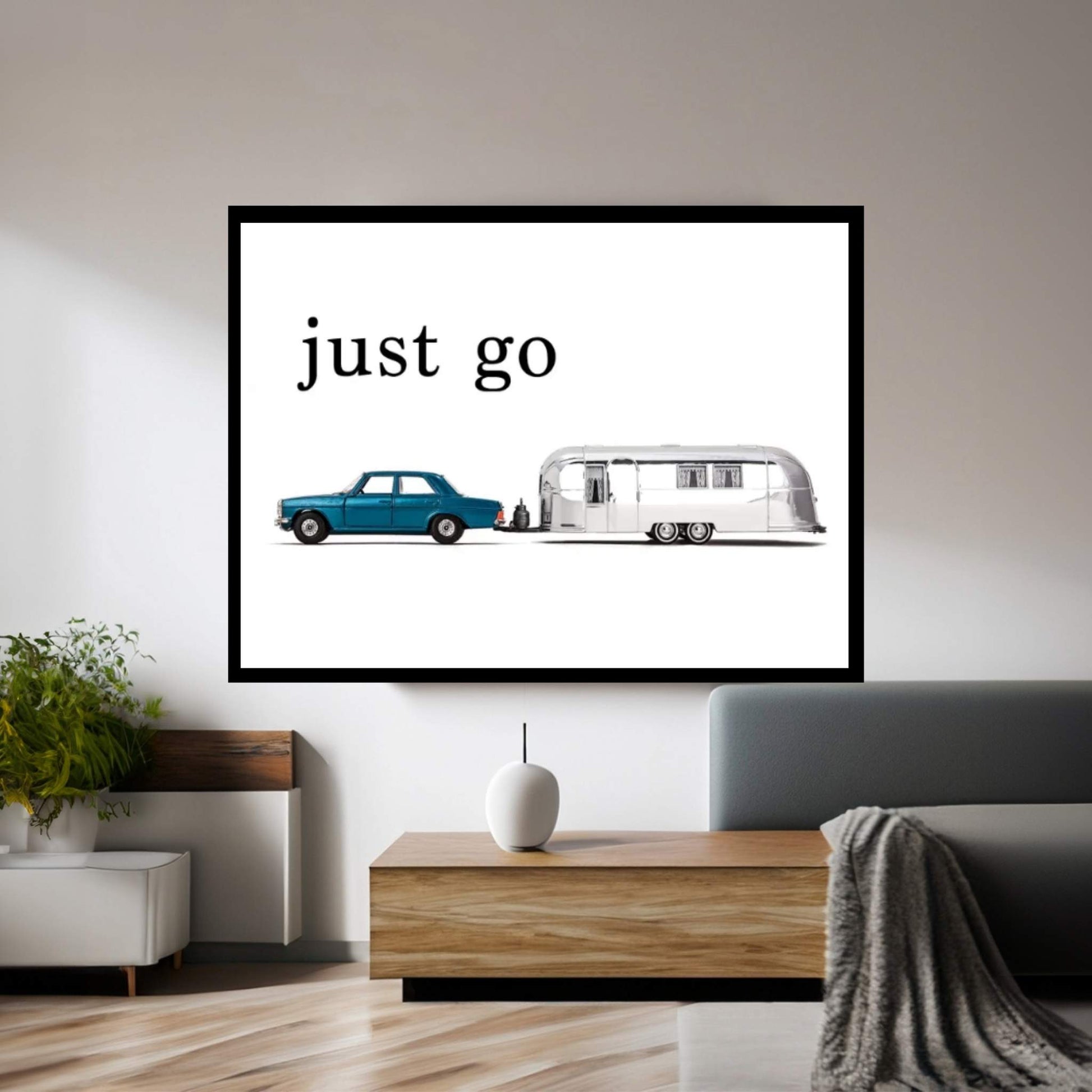 Airstream Car - Just Go Canvas Wall Art - Y Canvas