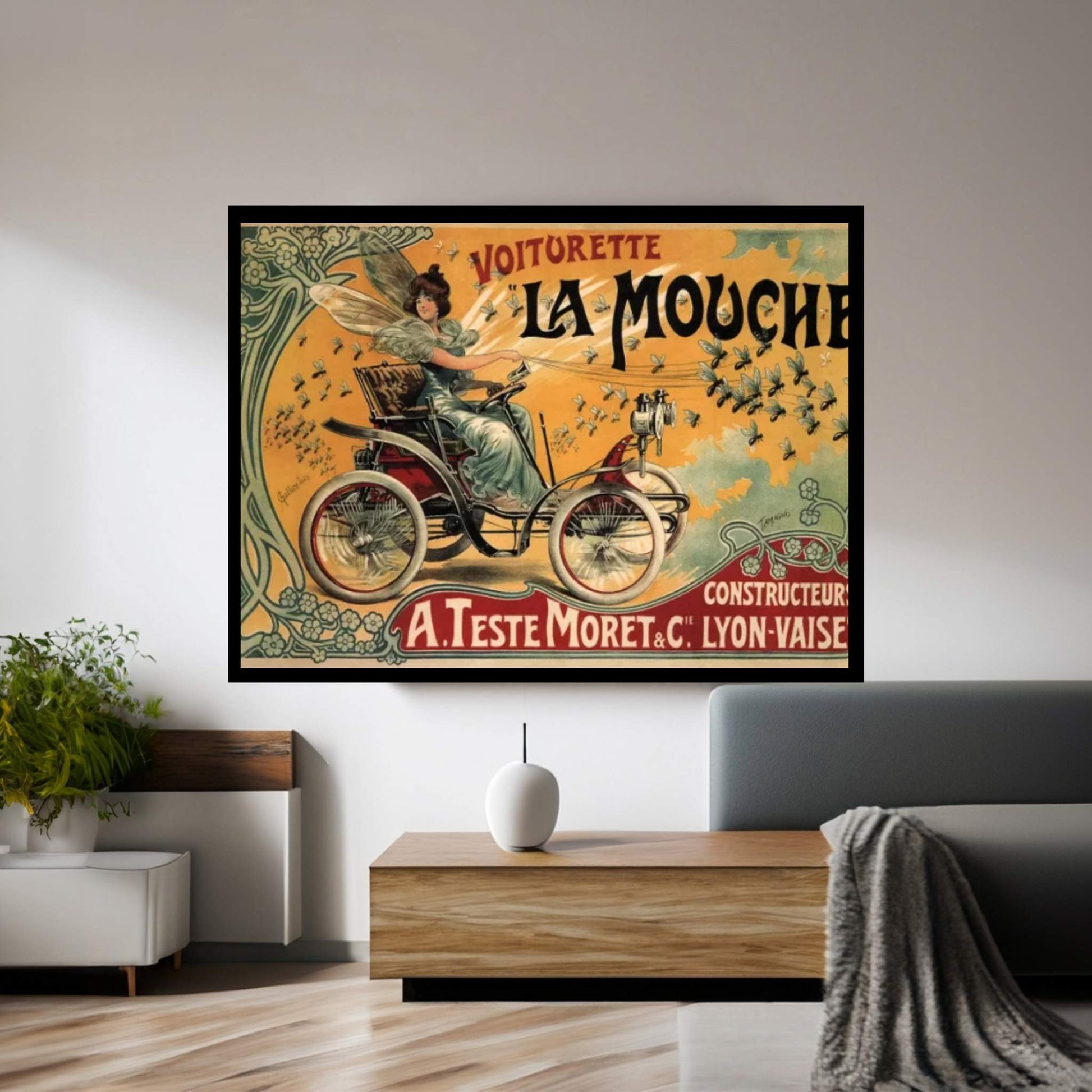 Voiturette La Mouche Advertising Vintage Poster Canvas Wall Art - Y Canvas