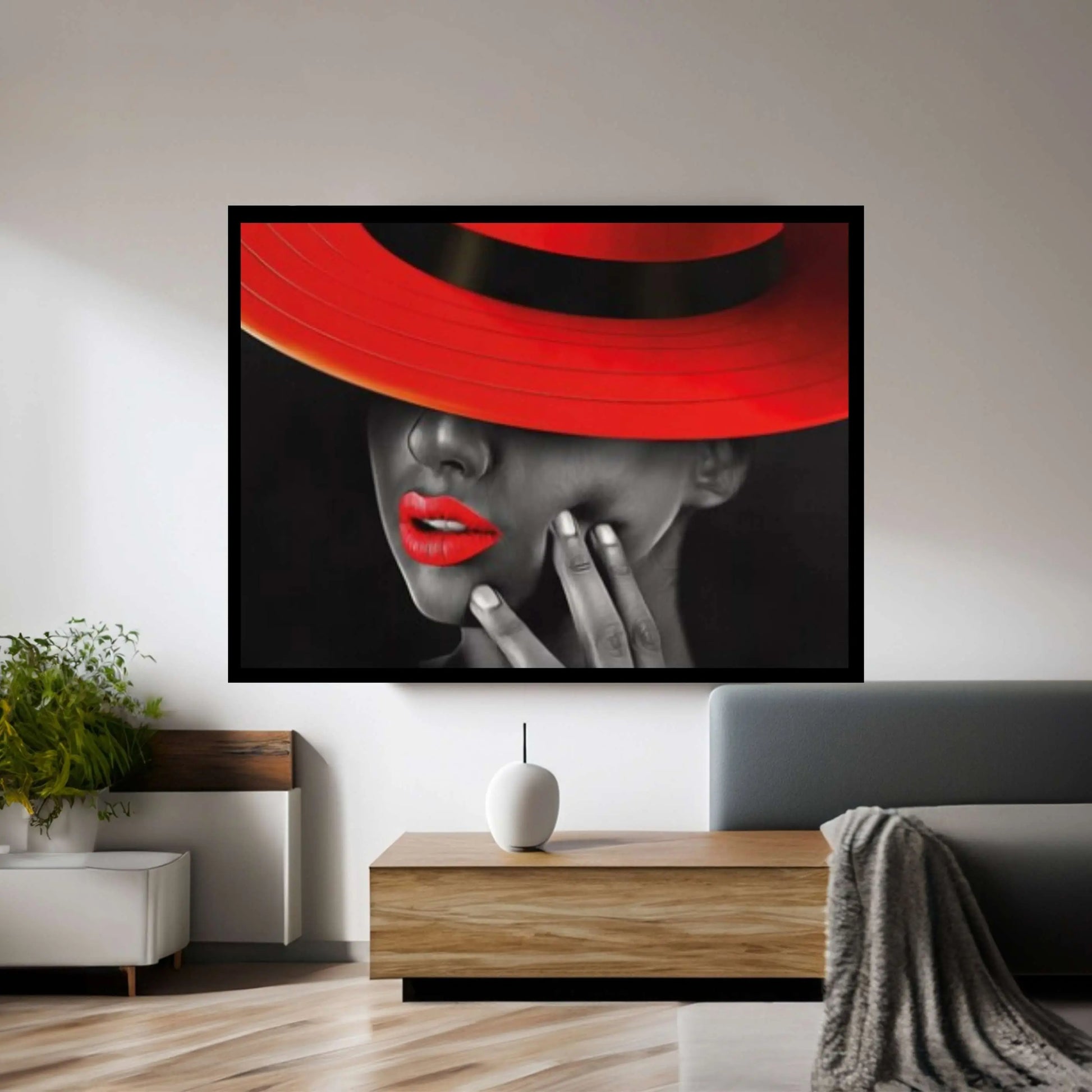 Red Hat Woman Canvas Painting / Woman With Red Hat / Bedroom Sexy Model Canvas Painting / Love Couples Wall Decor - Y Canvas